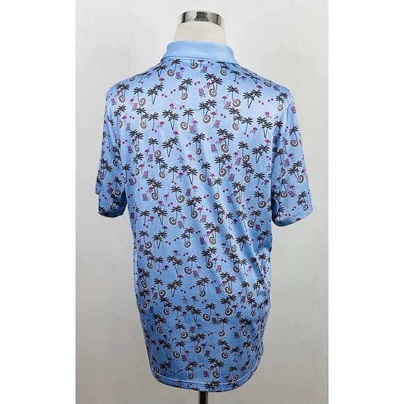 Original Penguin Large Hawaiian Polo Shirt Flamingos Sunglasses Palms Blue Pink - Picture 4 of 4